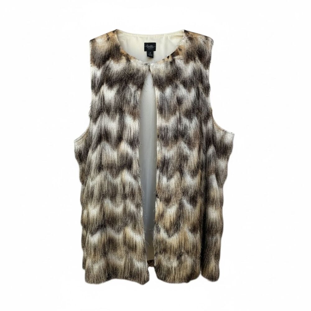 Chico's Faux Fur Animal Print Vest XXL Statement Layering Piece